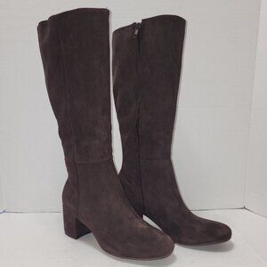 New Time and Tru Faux Suede Tall Block Heel Boots - Chocolate - Size 9
